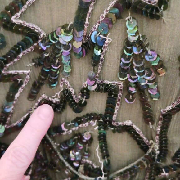 Maharaj Evening Sequin Silk Blouse V Neck Size Small Vintage Green - Picture 7 of 7